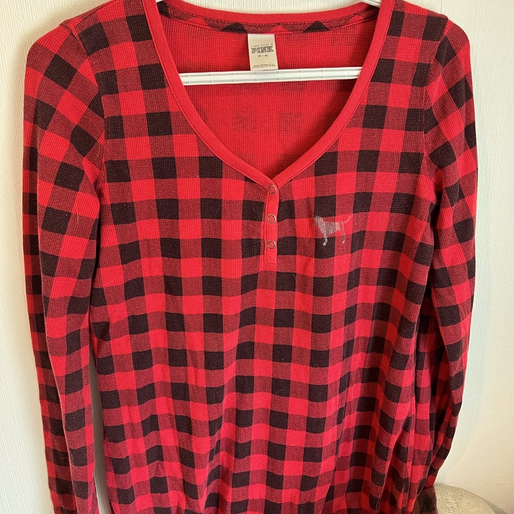 Plaid Victoria Secret PINK Long sleeve cotton, 3/4 button up long shirt
